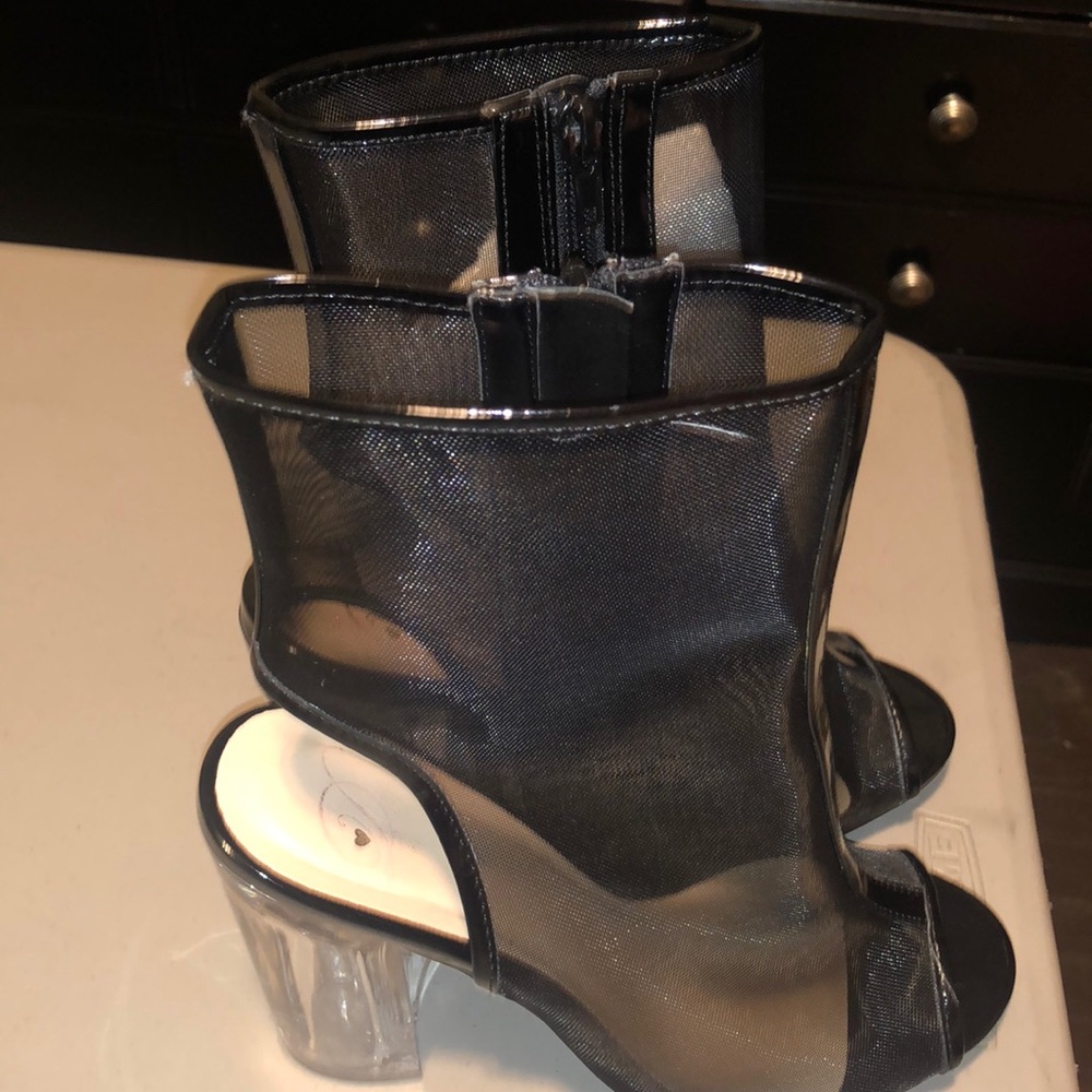 Sexy Black Mesh Chunky High Heel Booties